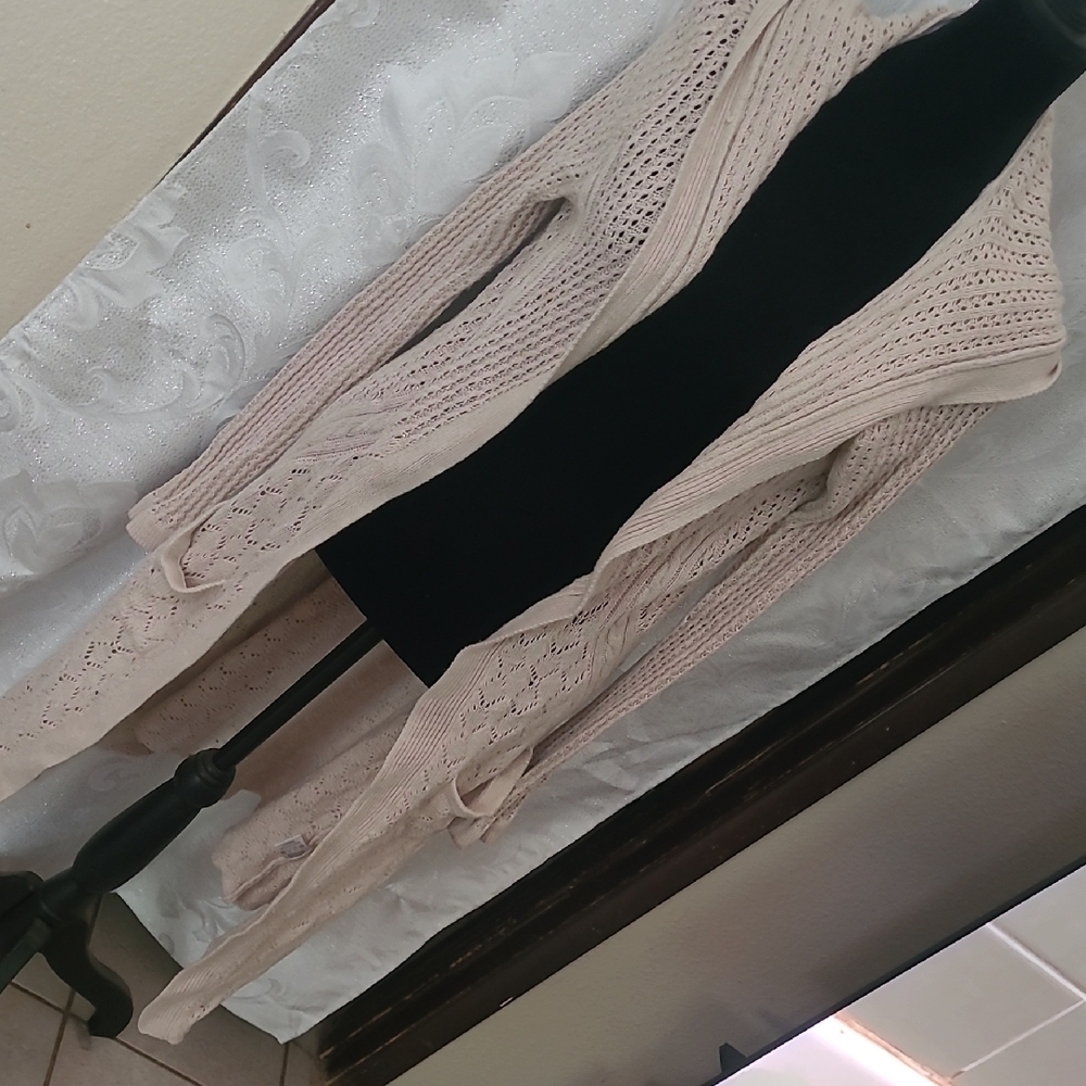 Belldini Cream Open-Knit Sweater Shrug